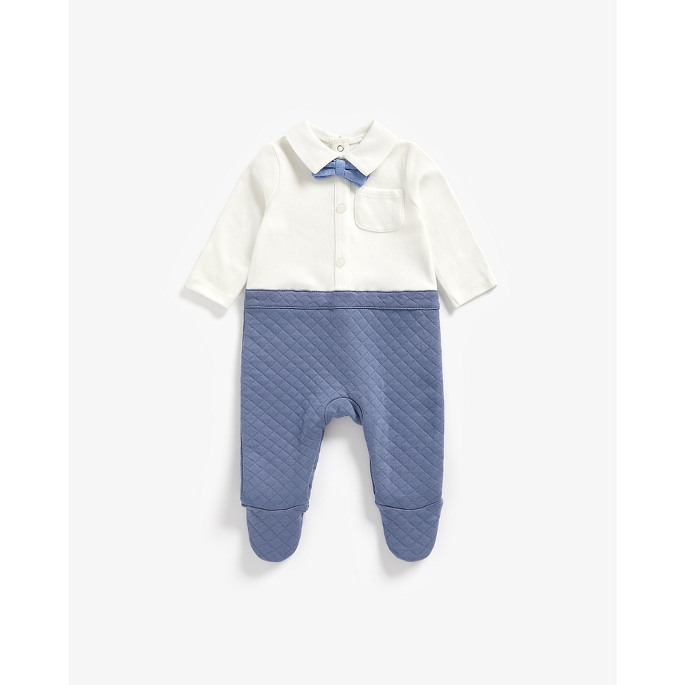 

Boys Full Sleeves Mock Romper With Bow Tie - Blue
