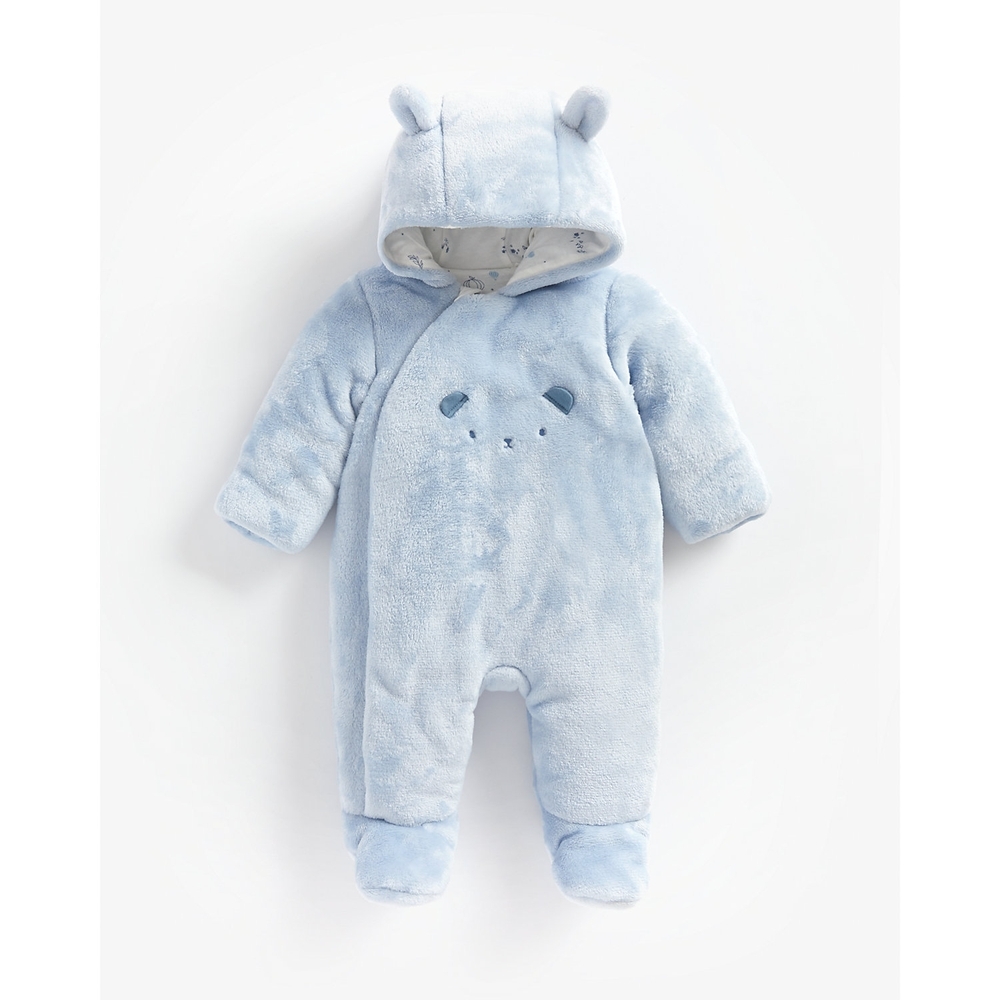 

Boys Full Sleeves Fluffy Snowsuit Bear 3D Details - Blue