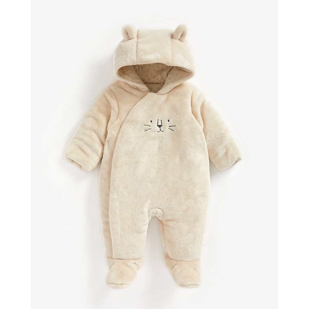 

Unisex Full Sleeves Fluffy Snowsuit Embroidered And 3D Ear Details - Beige