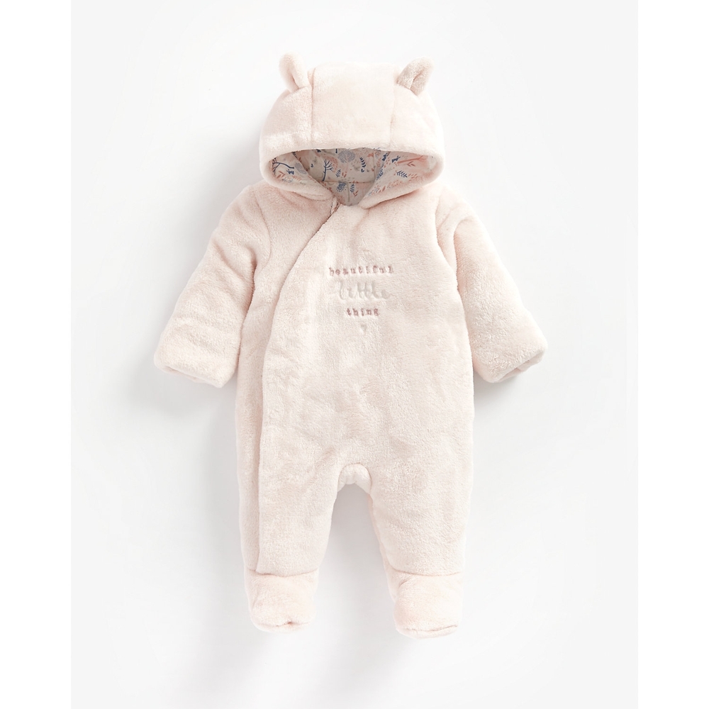 

Girls Full Sleeves Fluffy Snowsuit 3D Ear Details - Pink