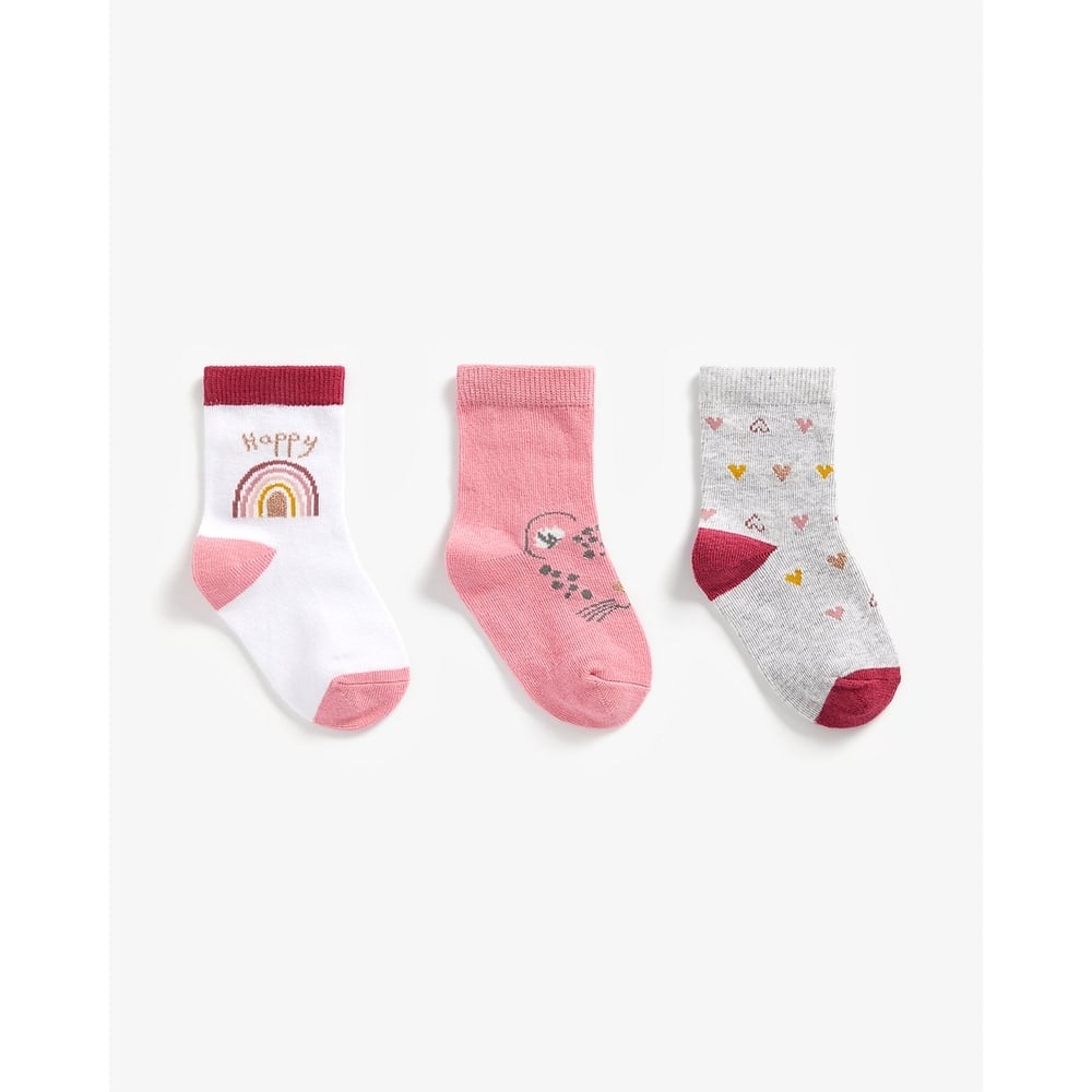 

Girls Socks Rainbow And Heart Design - Pack Of 3 - Pink