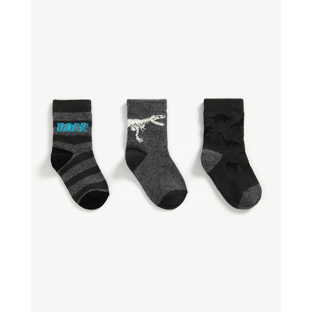 

Boys Socks Striped And Dino Design - Pack Of 3 - Grey