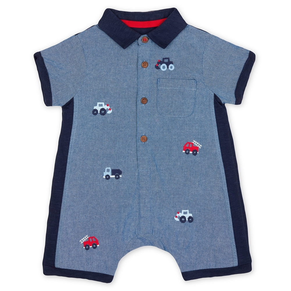 

Boys Half Sleeves Romper Vehicle Embroidery - Navy