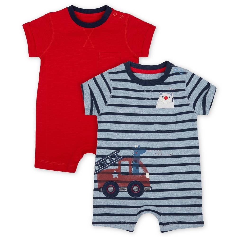 

Boys Half Sleeves Romper Fire Engine Patchwork - Pack Of 2 - Multicolor