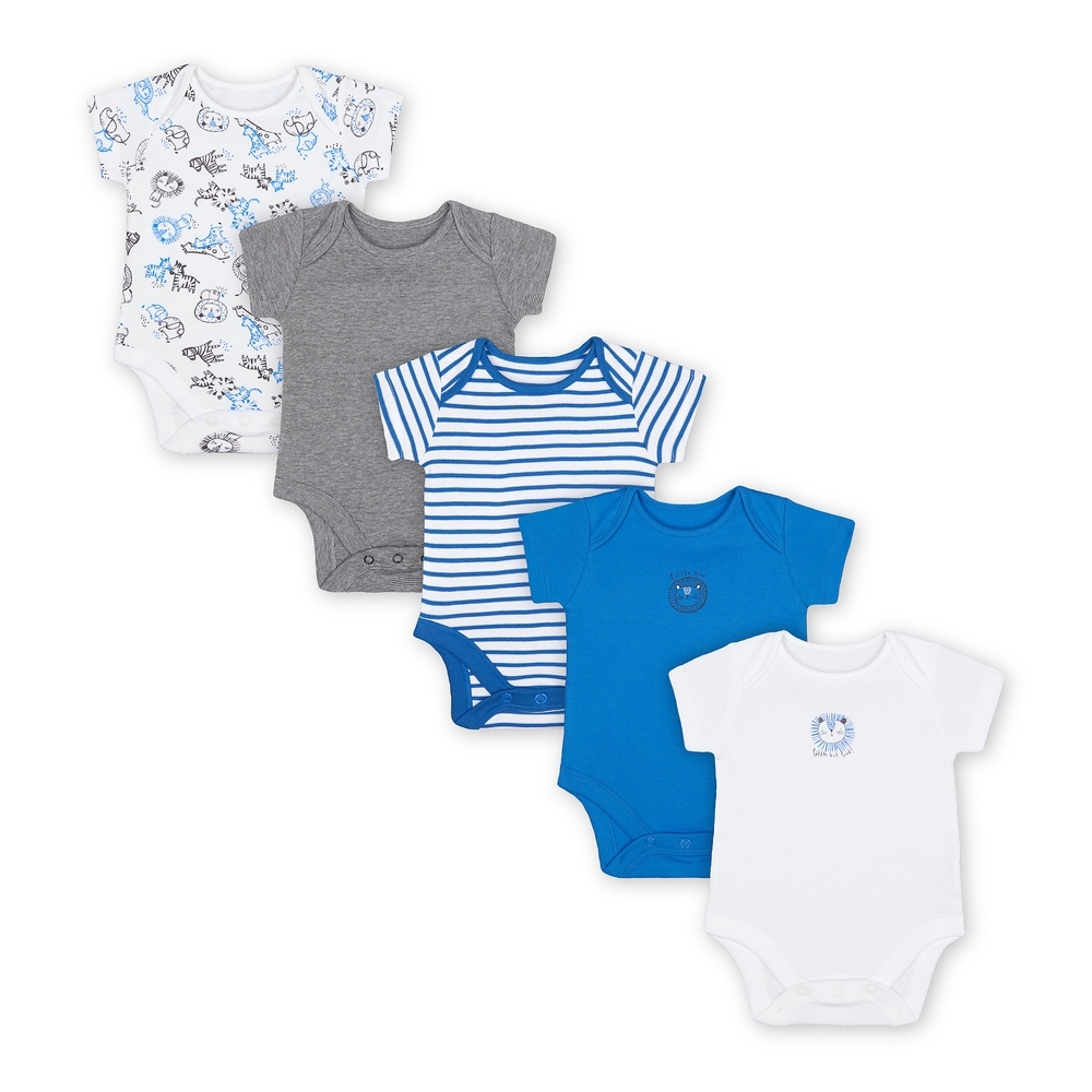 

Boys Half Sleeves Bodysuit Striped And Animal Print - Pack Of 5 - Multicolor