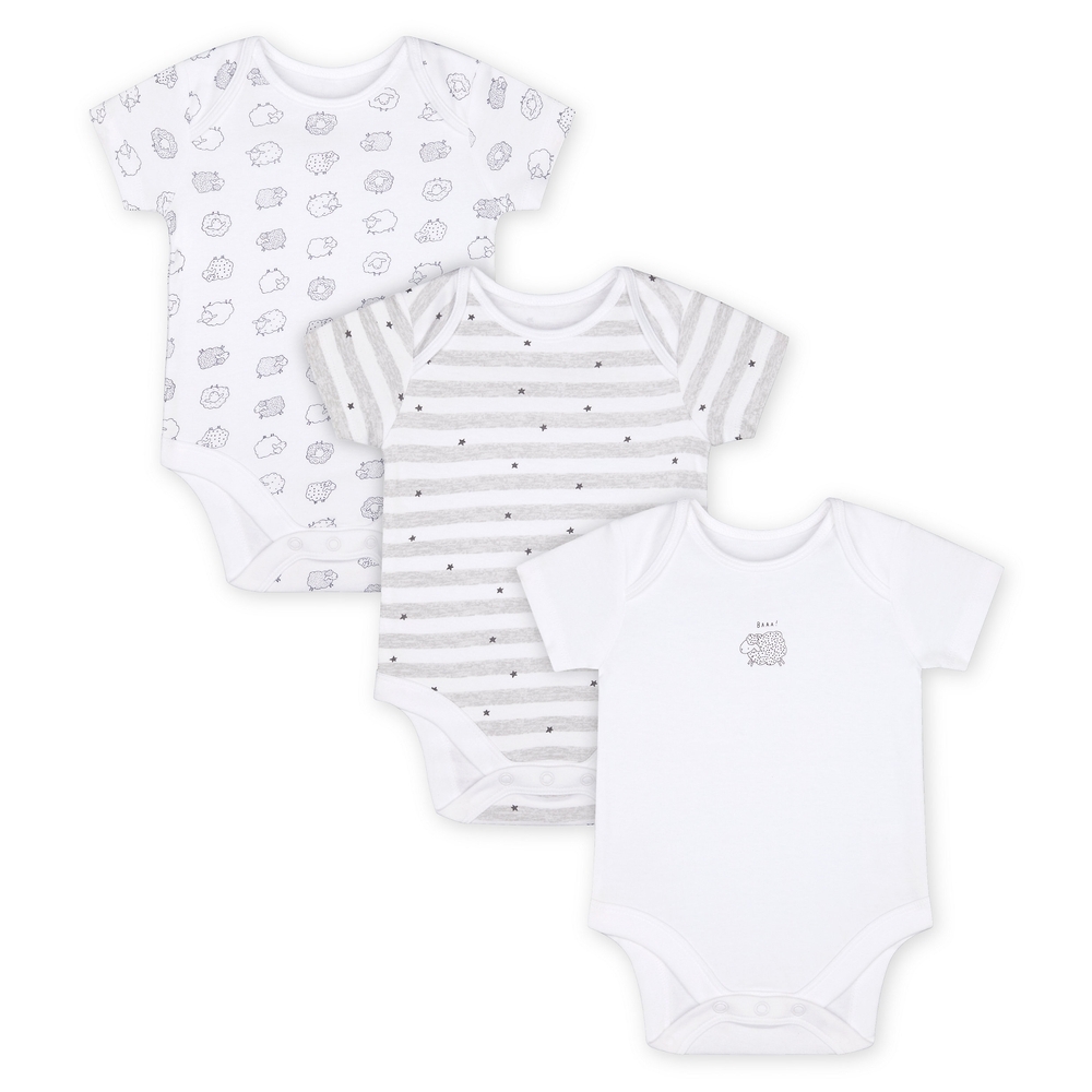 

Unisex Half Sleeves Bodysuit Sheep Print - Pack Of 3 - White