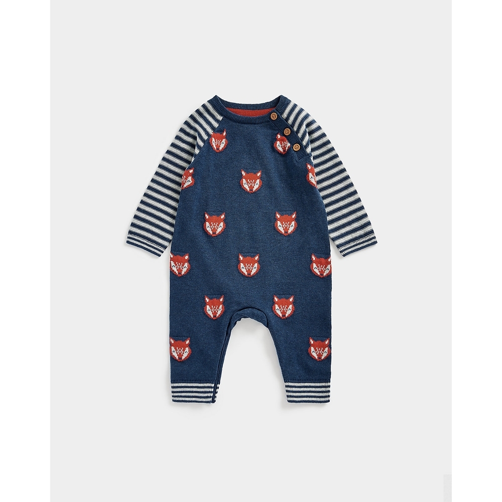 

Boys Full Sleeves Romper Animal Design-Navy