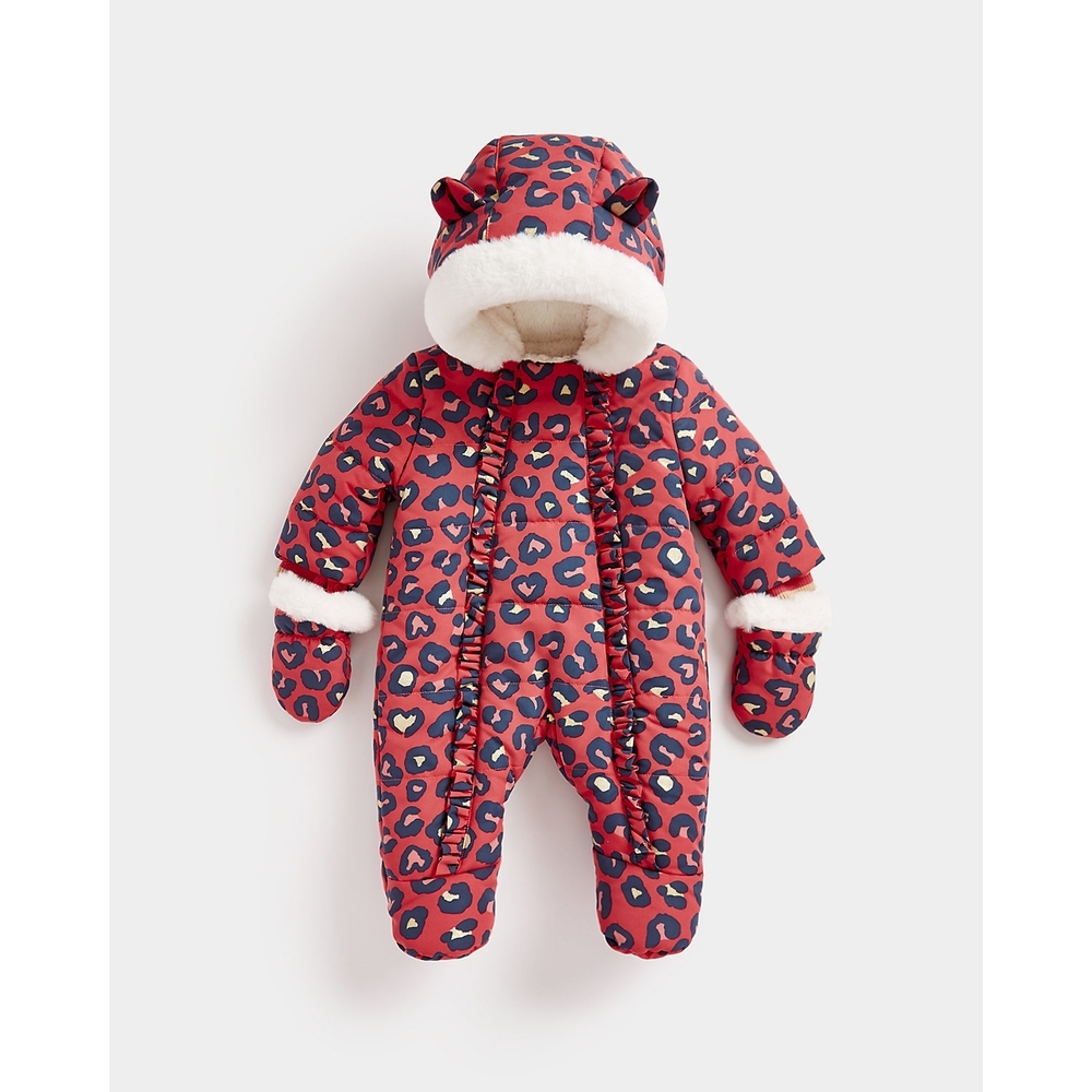 

Girls Full Sleeves Snowsuit Animal Print-Multicolor