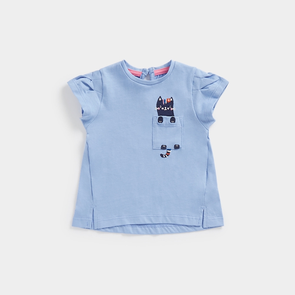 

Mothercare Girls Half Sleeves Cat Print T-shirt -Blue