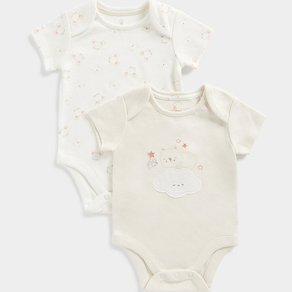 

Mothercare Boys Half Sleeves My First Collection Bodysuit-Pack of 2-Cream