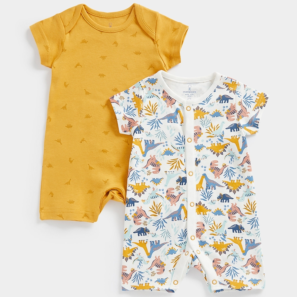 

Mothercare Unisex Half Sleeves Dino deisgn Romper-Pack of 2-Multi