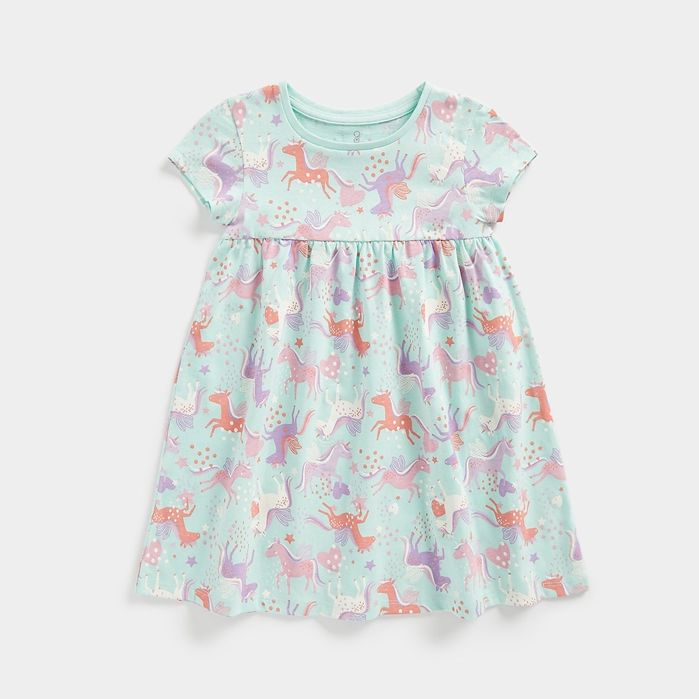 

Mothercare Girls Short Sleeves Unicorn Casual Dress -Blue