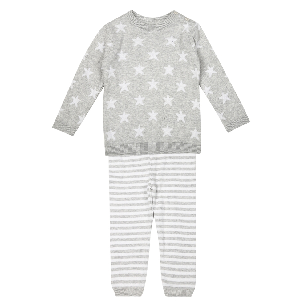 

Girls Full Sleeves Star Print T-Shirt And Jogger Set - Grey