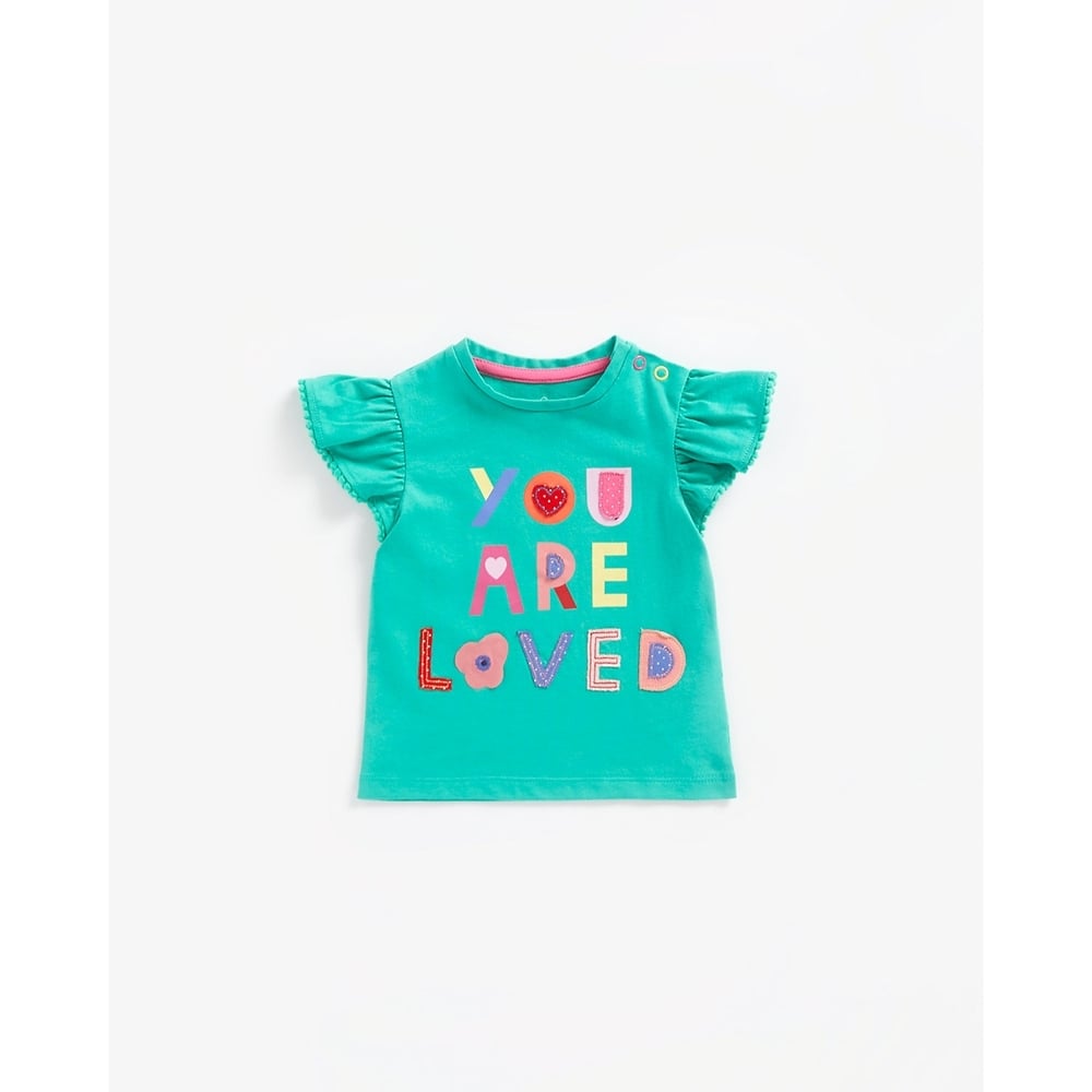 

Girls Short Sleeves Top You Are Loved Slogan-Green