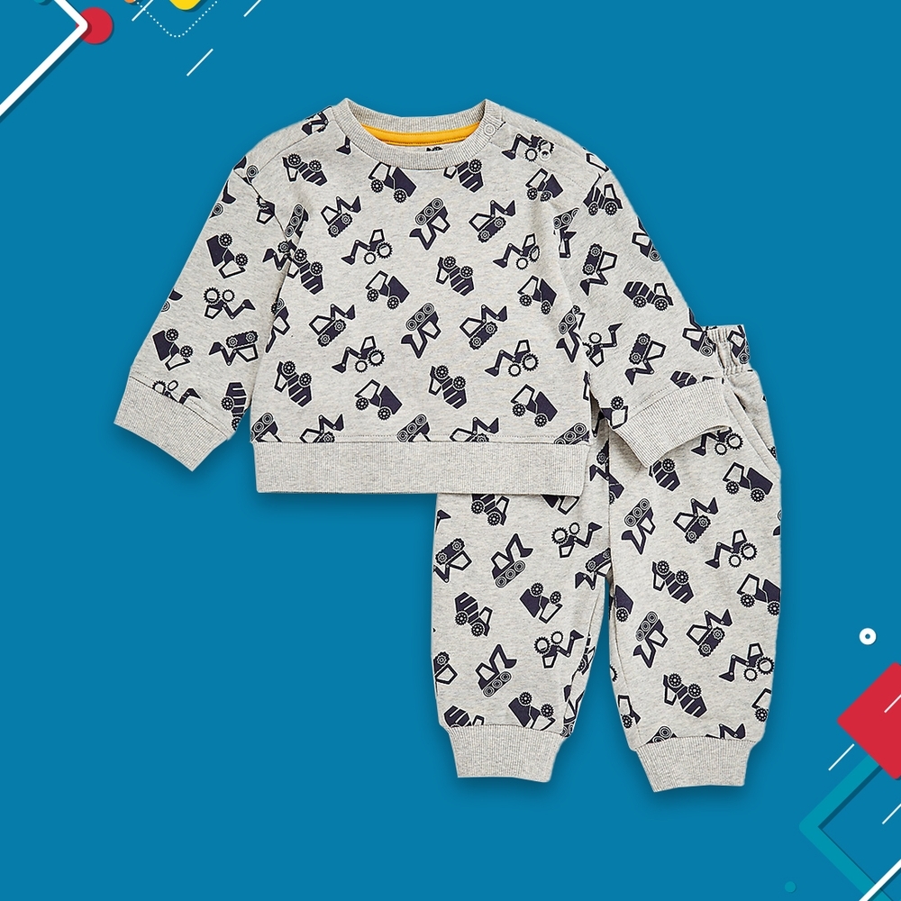 

Boys Full Sleeves Jogger&amp T-Shirt Set -Grey
