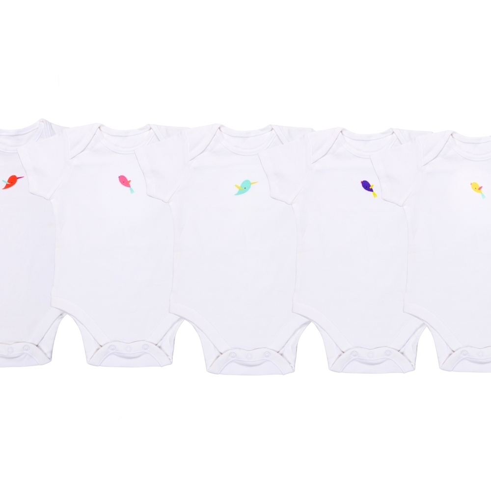 

Unisex Half Sleeves Bodysuits -Pack of 5-White