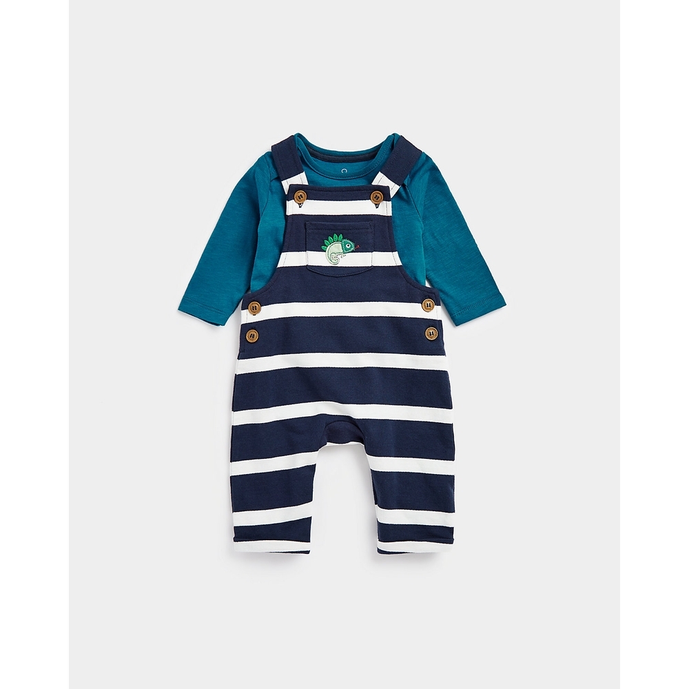 

Boys Full Sleeves Dungaree Onesie Set -Pack of 2-Blue
