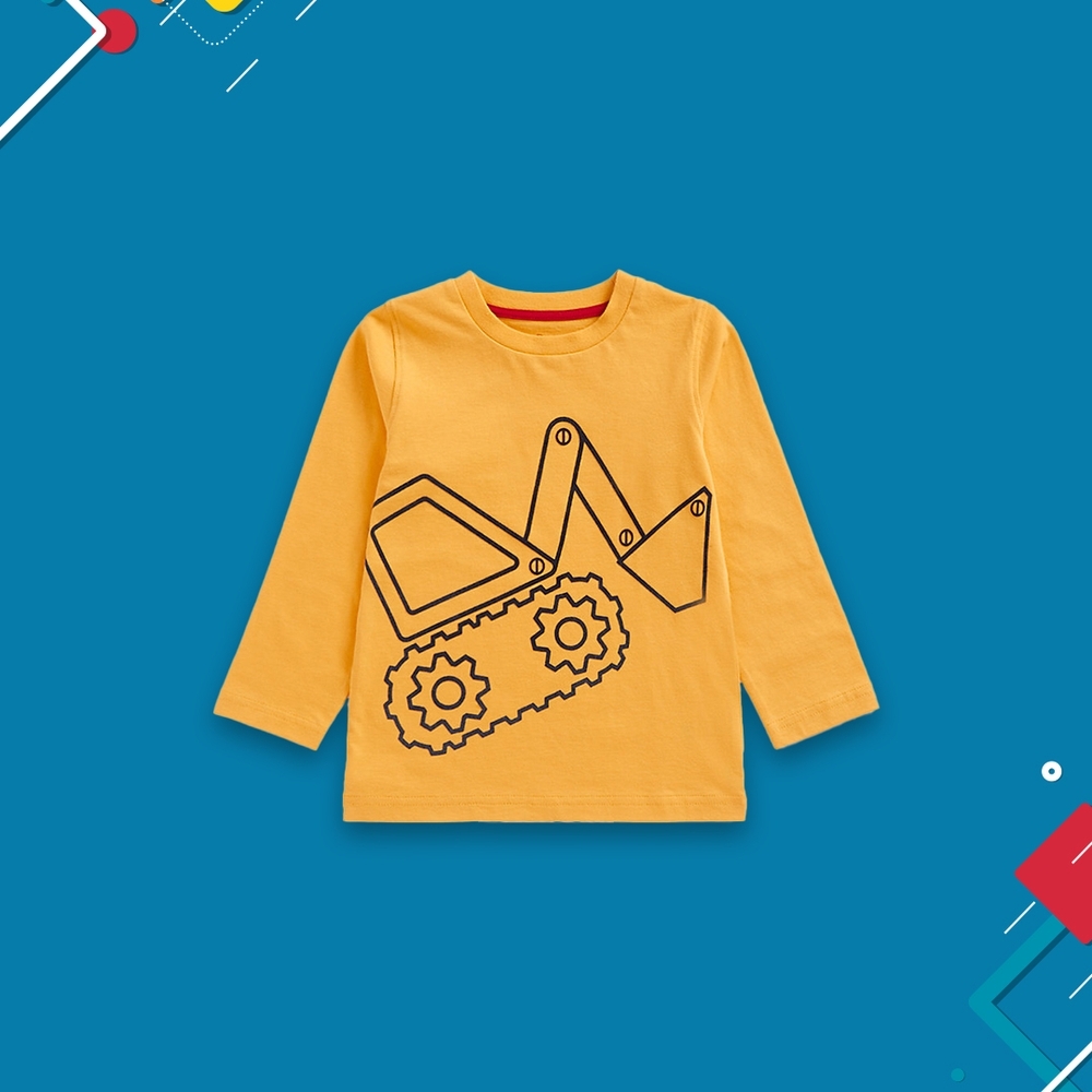 

Boys Full Sleeves T Shirts Vehicle Flock Print-Yellow