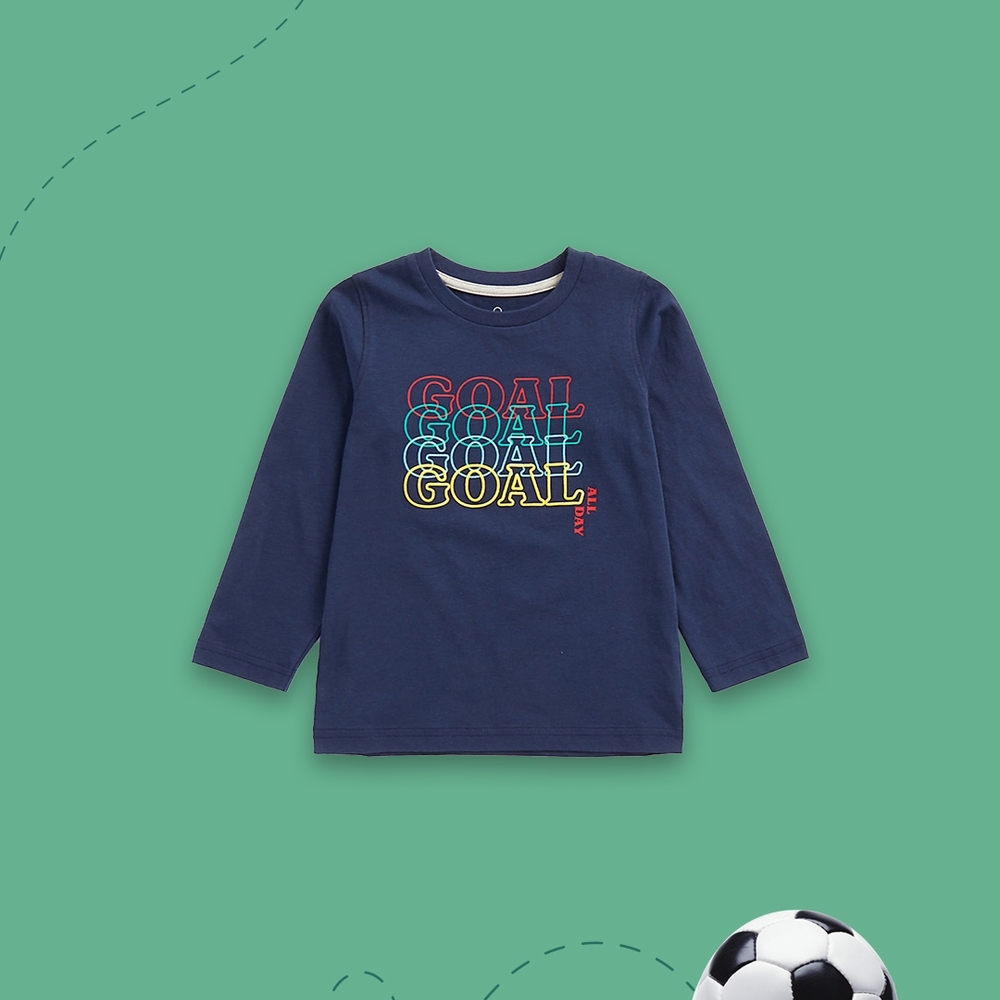 

Boys Full Sleeves T Shirts Slogan Puff Print-Blue