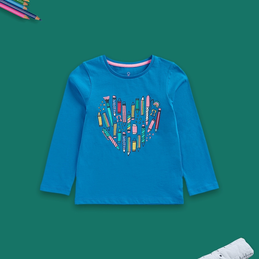 

Girls Full Sleeves A-Line Top -Blue