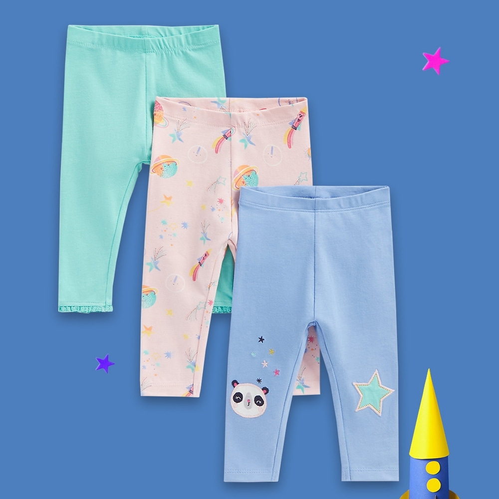 

Girls Leggings -Pack of 3-Multicolor