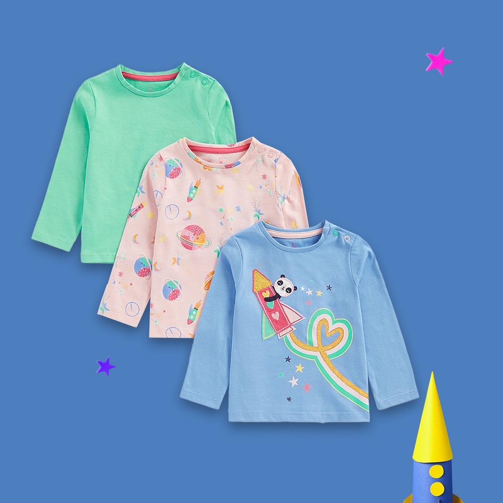 

Girls Full Sleeves T Shirts -Pack of 3-Multicolor