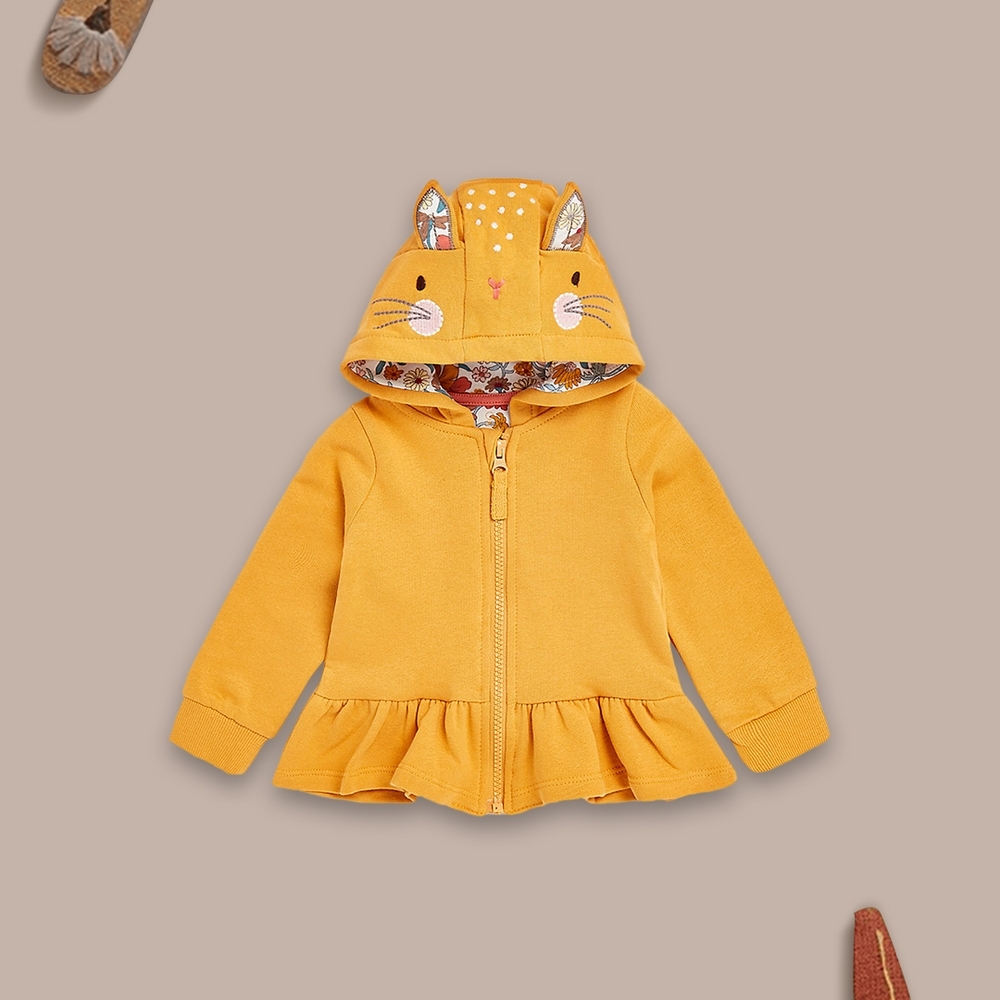 

Girls Full Sleeves Sweatshirt Hooded&amp Peplum Hem-Brown