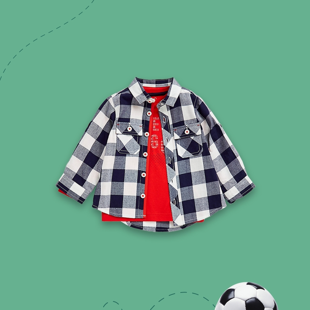 

Boys Full Sleeves Shirt Witth T Shirt Checked-Multicolor