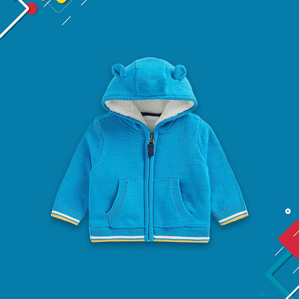 

Boys Full Sleeves Sweatshirts 3D Ear Hooded-Blue