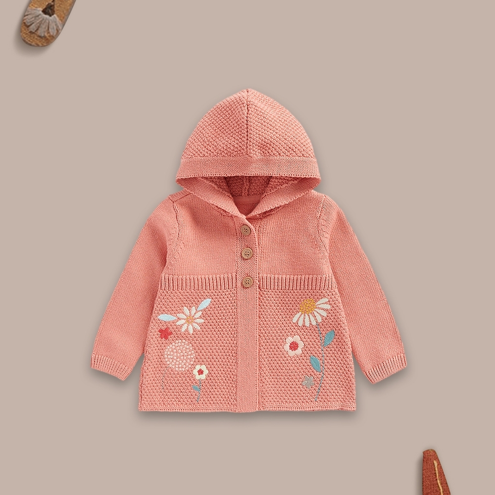 

Girls Full Sleeves Sweatshirts Flower Embroidery -Orange