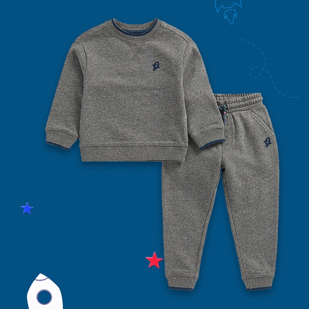 

Boys Full Sleeves Jogger&amp T-Shirt Sets Rocket Embroidery -Black