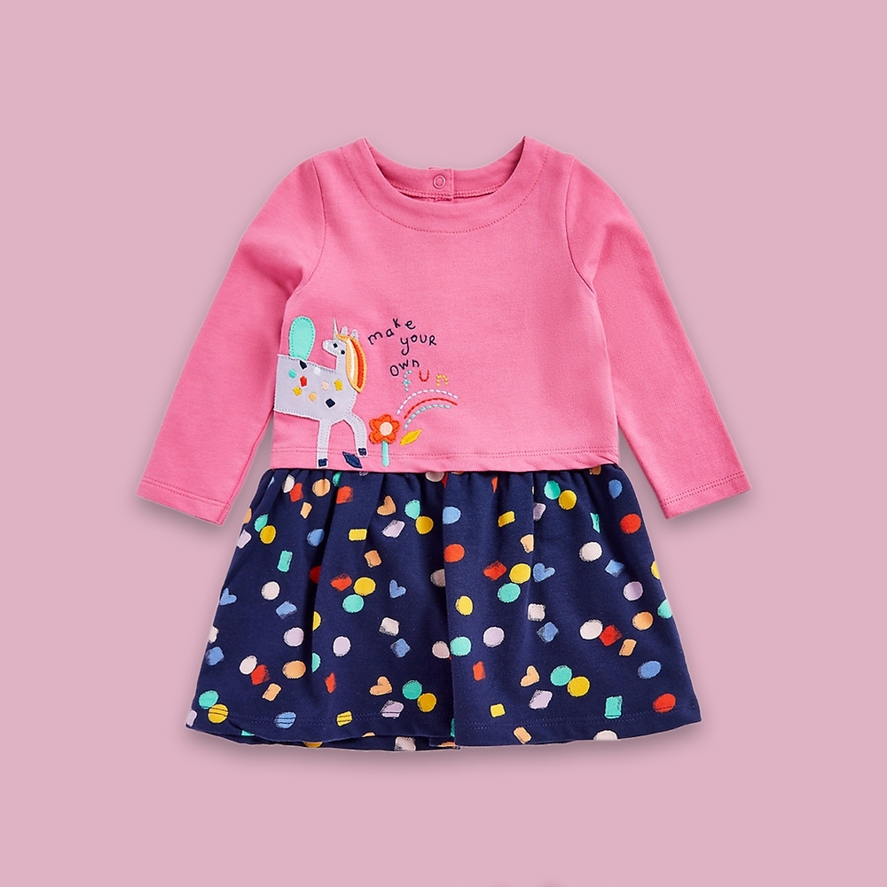 

Girls Full Sleeves Dresses Embroidery Detailing-Pack of 1-Multicolor
