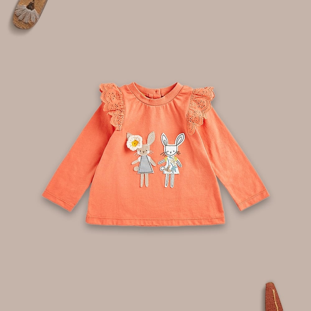 

Girls Full Sleeves T-Shirt Frill Details-Orange