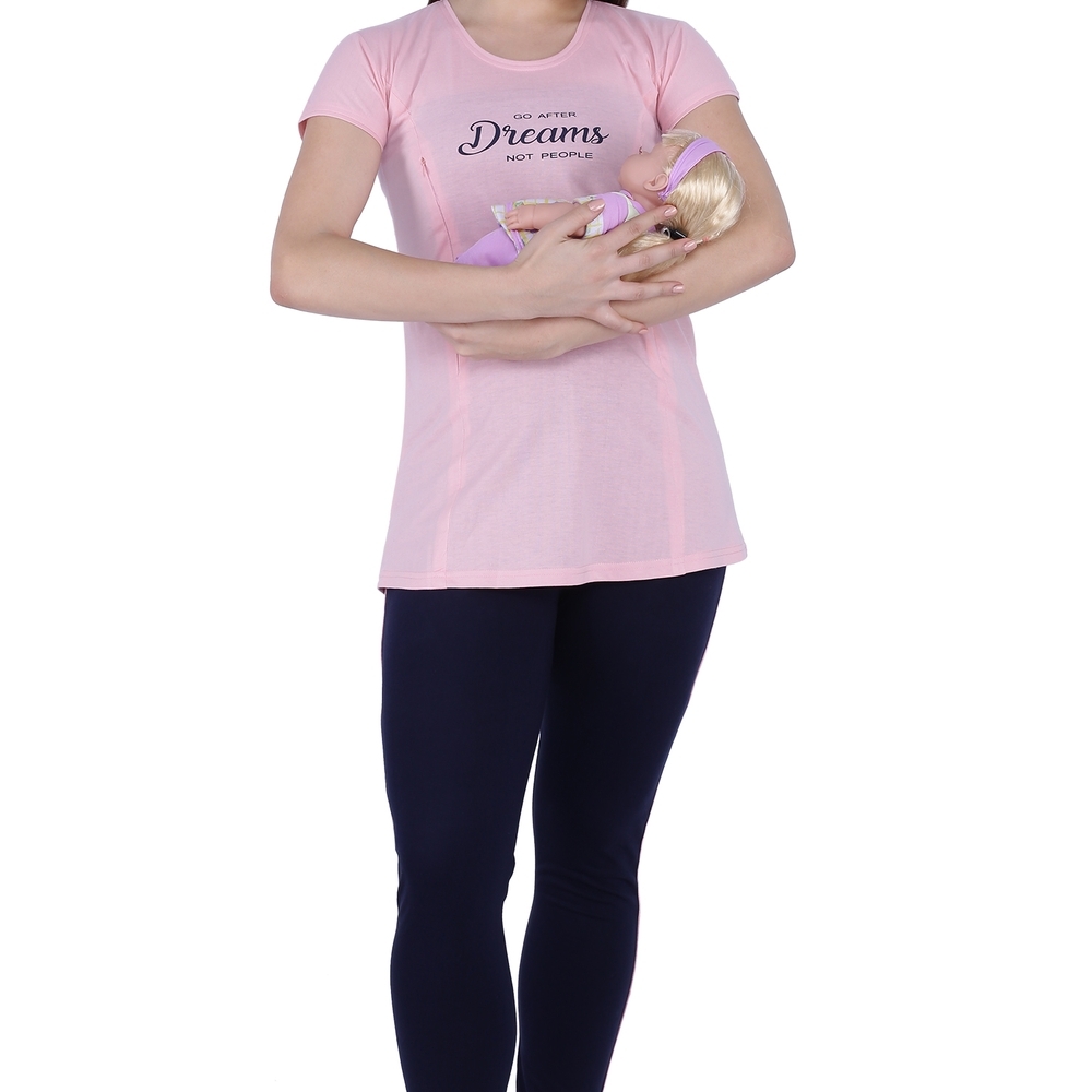 

Women Short Sleeve Nightsuit - Salmon Pink&amp Oxford Blue