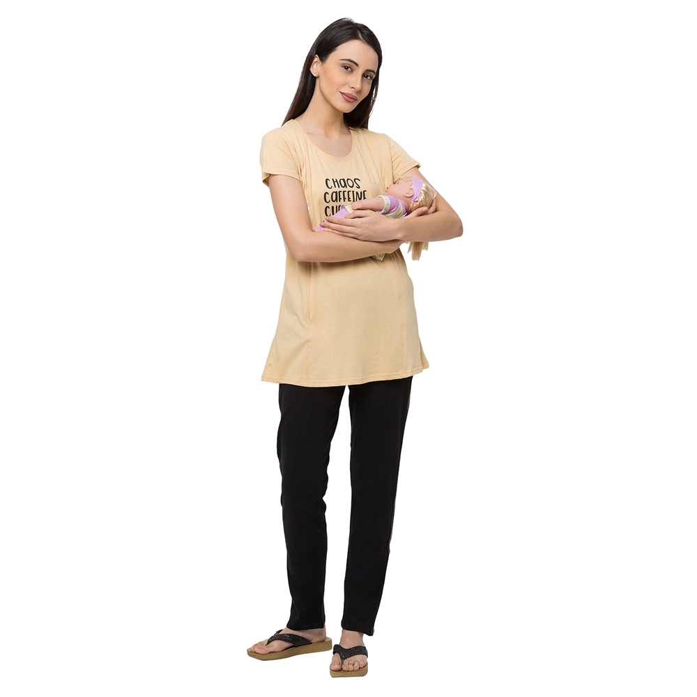 

Women Short Sleeve Nightsuit - Beige&amp Black