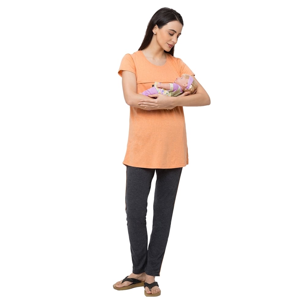 

Women Short Sleeve Nightsuit - Orange&amp Grey