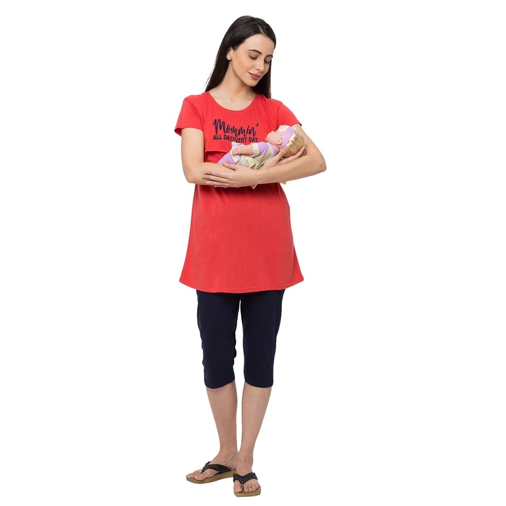 

Women Short Sleeve Nightsuit - Red&amp Navy Blue