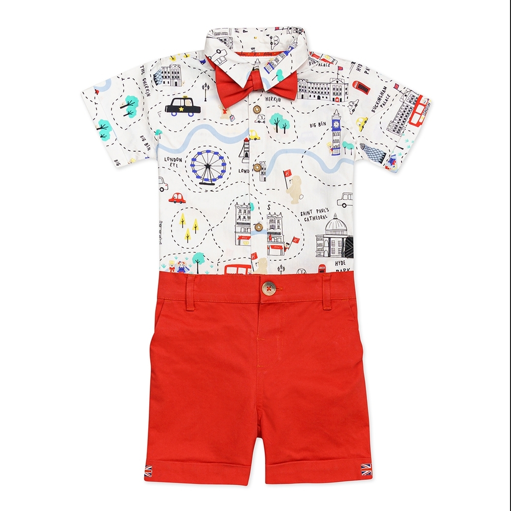 

H by hamleys baby boy heritage top&amp shorts set- multi pack of 2