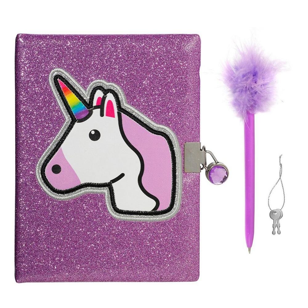 

3C4G Unicorn Glitter Locking Journal With Feather Pen