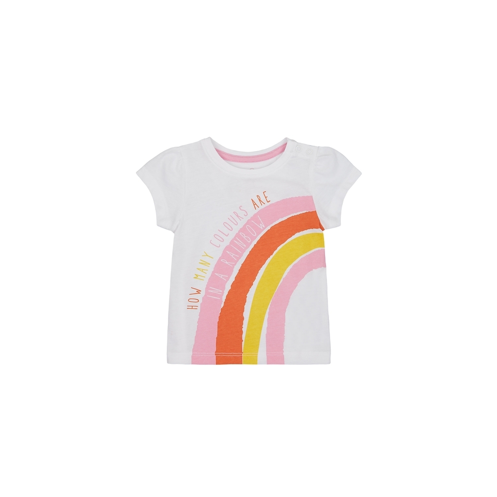 

Girls Half Sleeves T-Shirt Rainbow Print - White