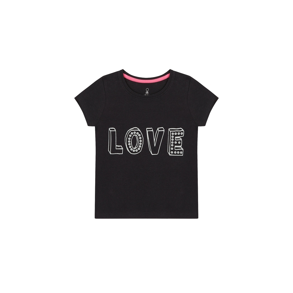 

Girls Half Sleeves T-Shirt Text Print - Black