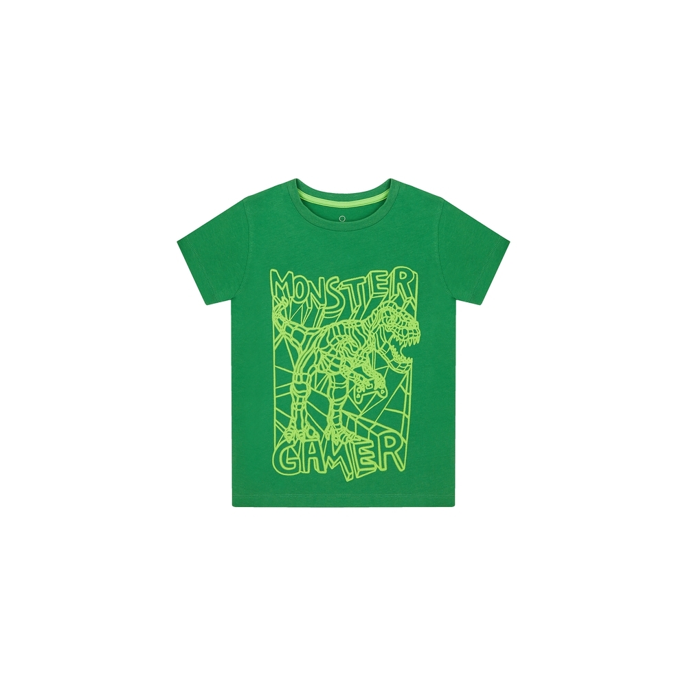 

Boys Half Sleeves T-Shirt Dino And Text Print - Green