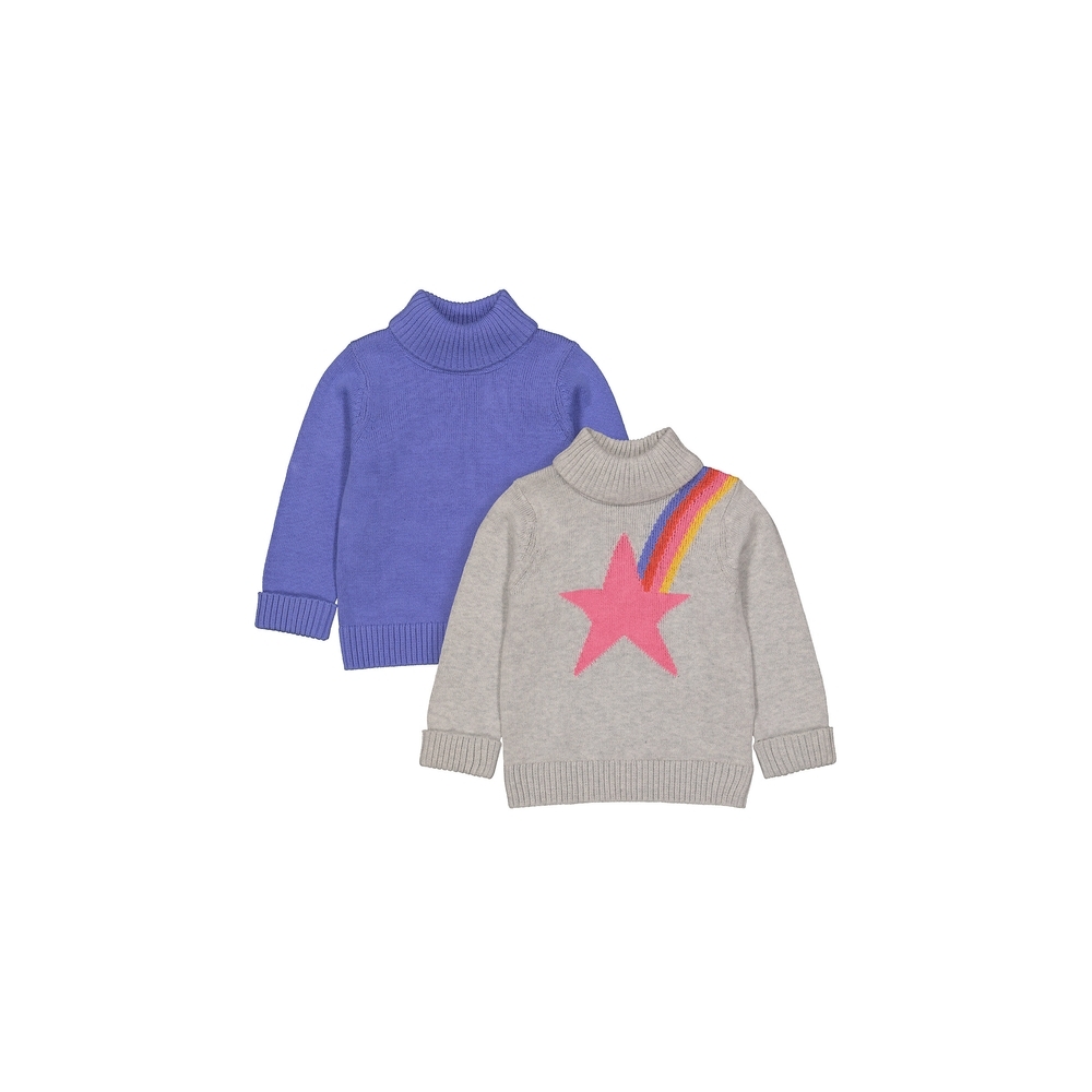 

Girls Full Sleeves Roll-Neck Sweater Star Pattern - Pack Of 2 - Grey Blue