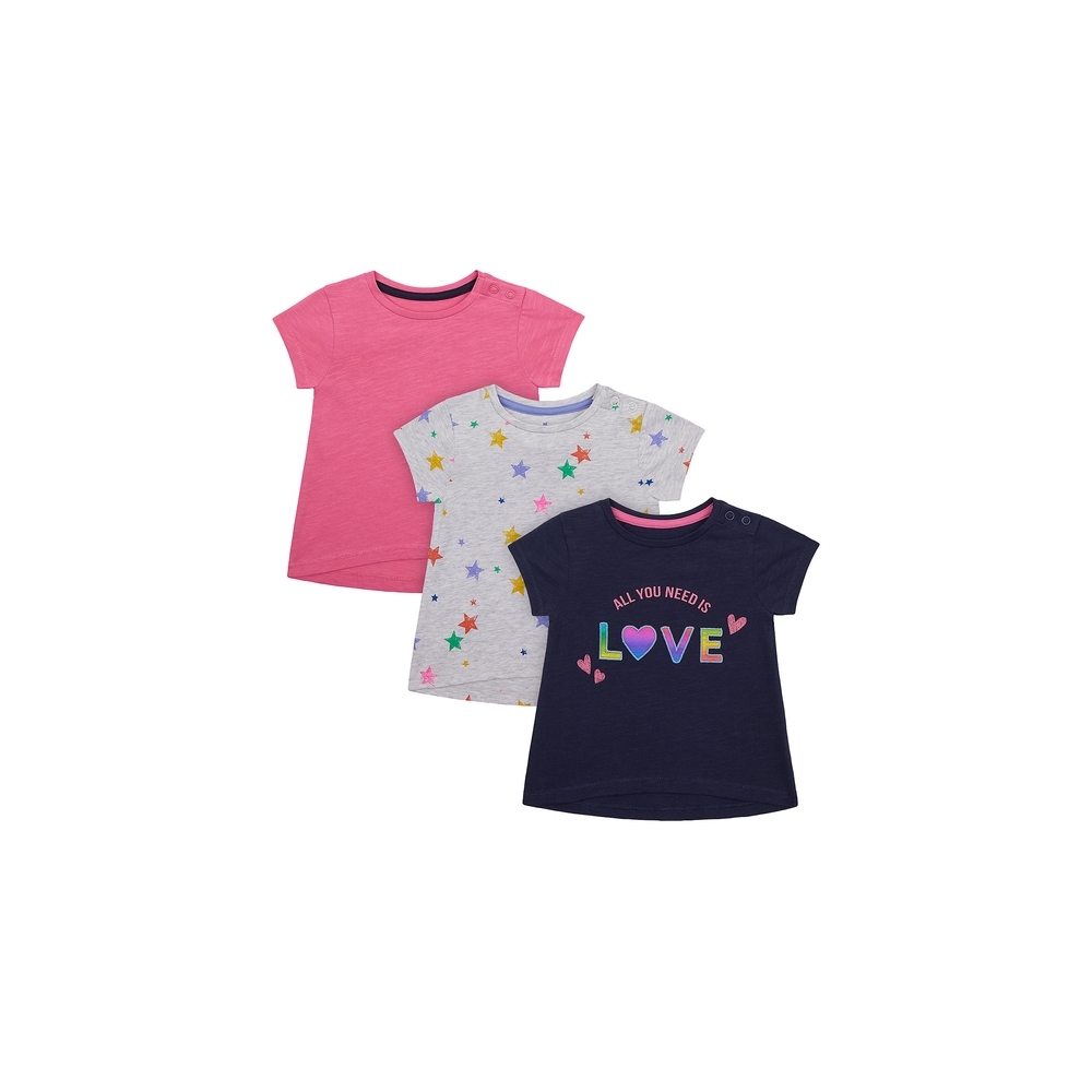 

Girls Half Sleeves T-Shirt Text Print - Pack Of 3 - Multicolor