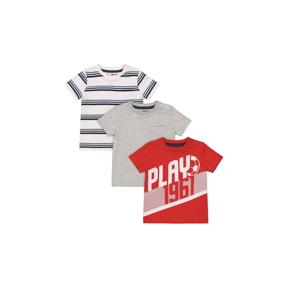 

Boys Half Sleeves T-Shirt Stripe And Text Print - Pack Of 3 - Multicolor