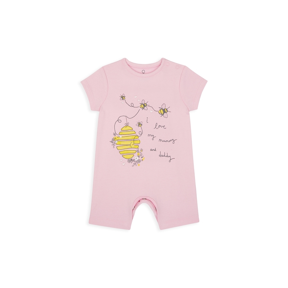 

Girls Half Sleeves Romper Bee Print - Pink