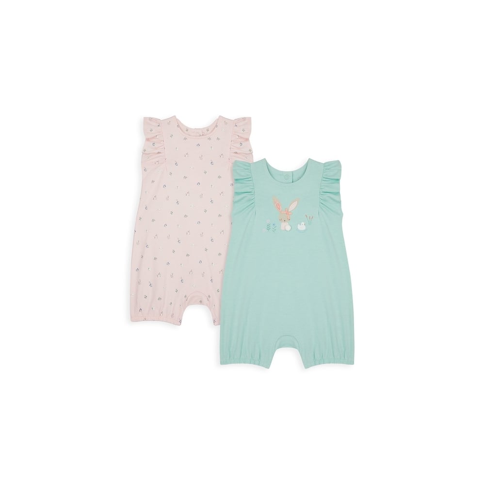 

Girls Sleeveless Romper Bunny Patch Work - Pack Of 2 - Multicolor