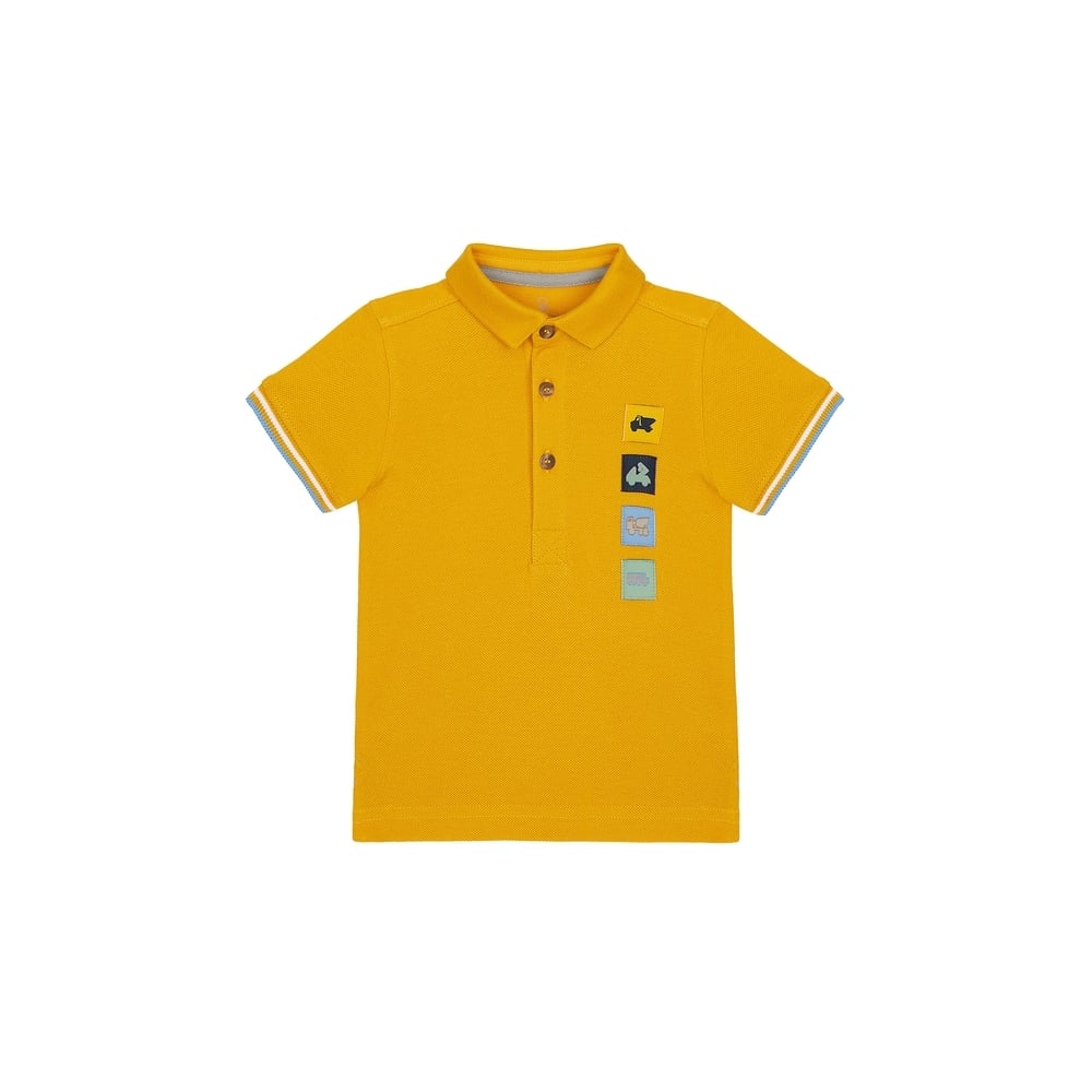 

Boys Half Sleeves Pique Polo T-Shirt Vehicle Patchwork - Mustard