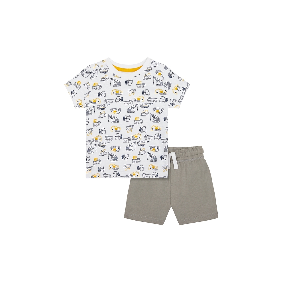 

Boys Half Sleeves T-Shirt And Shorts Set Vehicle Print - White Grey