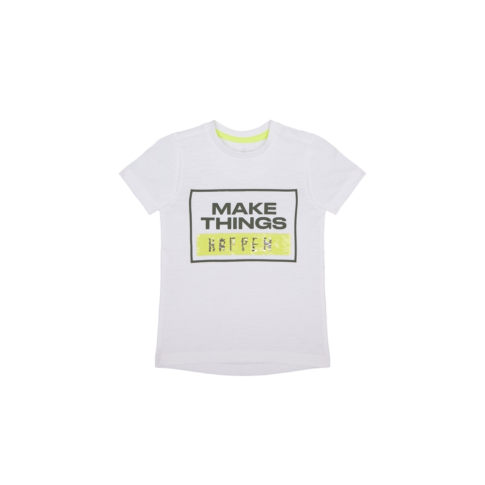 

Boys Half Sleeves T-Shirt Text Print - White